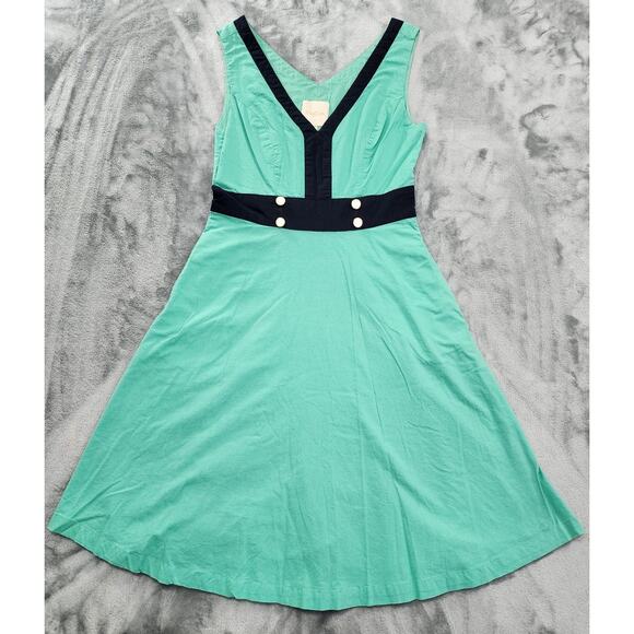 Mod Cloth Dress Womens M Green Blue Peppy Set Go V-Neck Fit & Flare Sleeveless - Picture 1 of 10